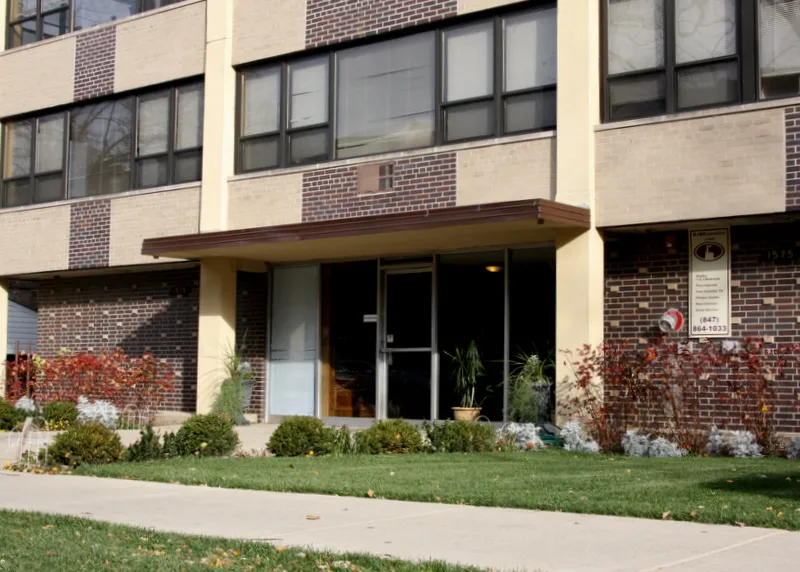 living rom with view from windows at 1575 Oak Apartments in Evanston IL