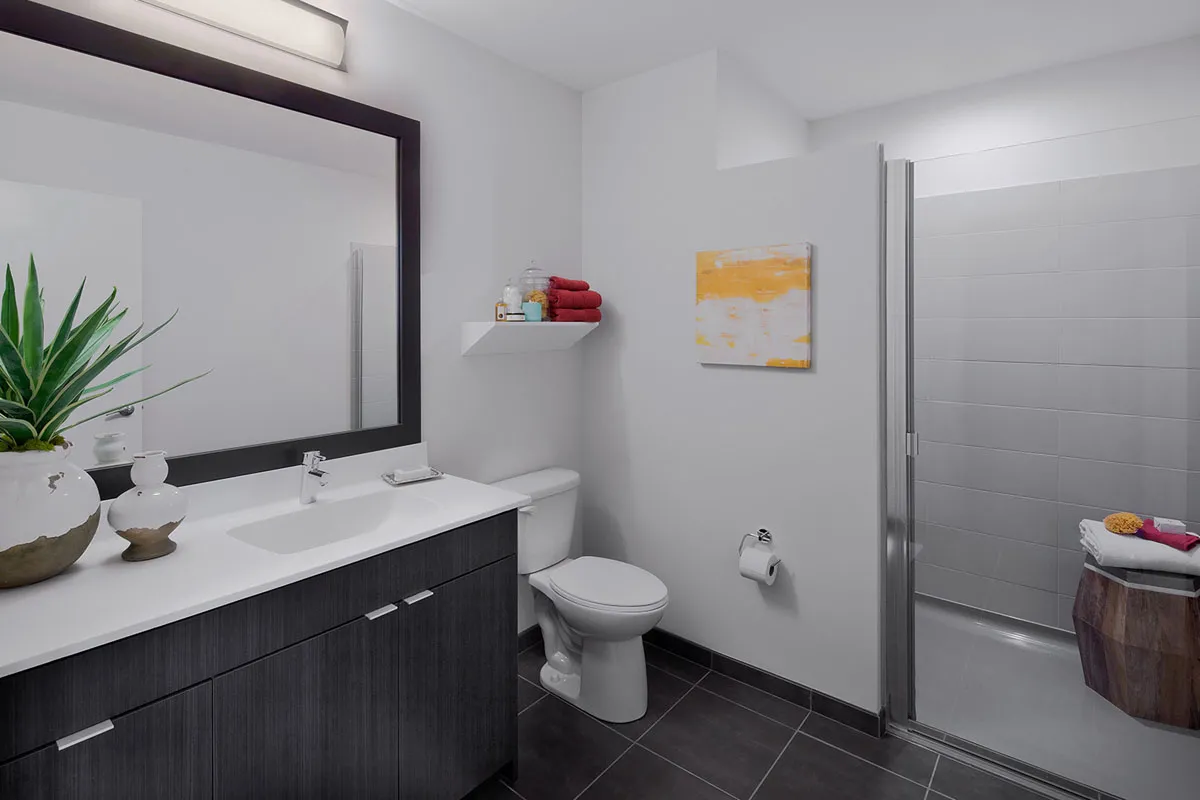 living room and skyline view at 1000 South Clark Apartments