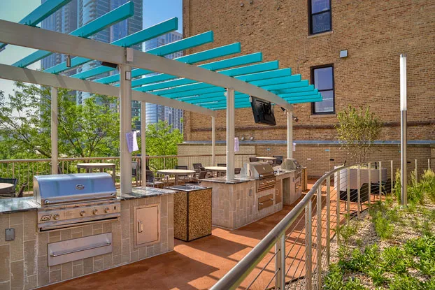 living room with lake view at Eleven Thirty Apartments in the South Loop