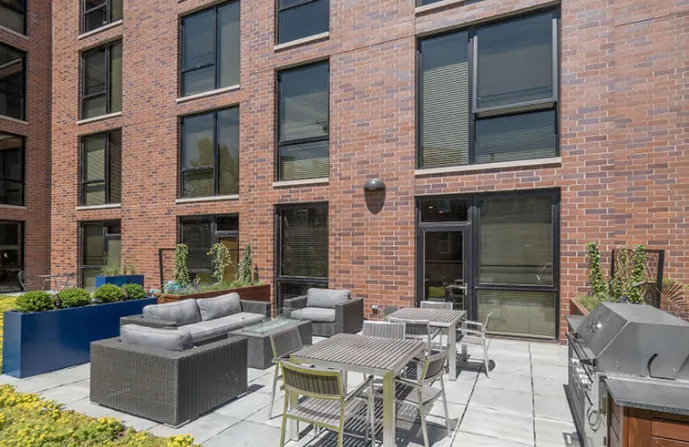 exterior on Chicago Avenue of Linkt Apartments