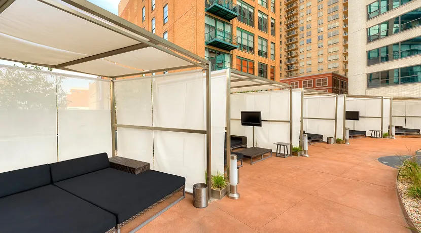 living room with lake view at Eleven Thirty Apartments in the South Loop