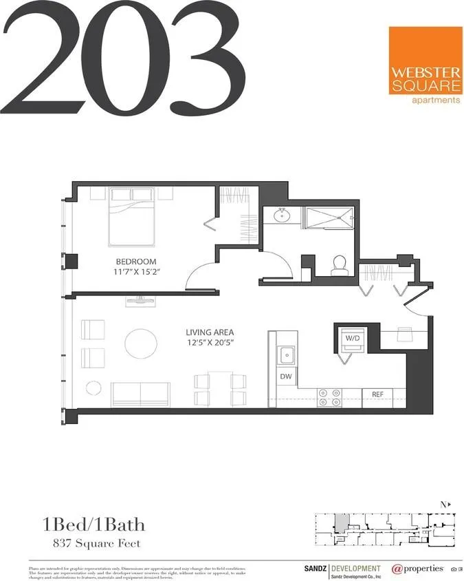 03 Unit Floor Plan at Webster Square Apartments in Lincoln Park, Chicago