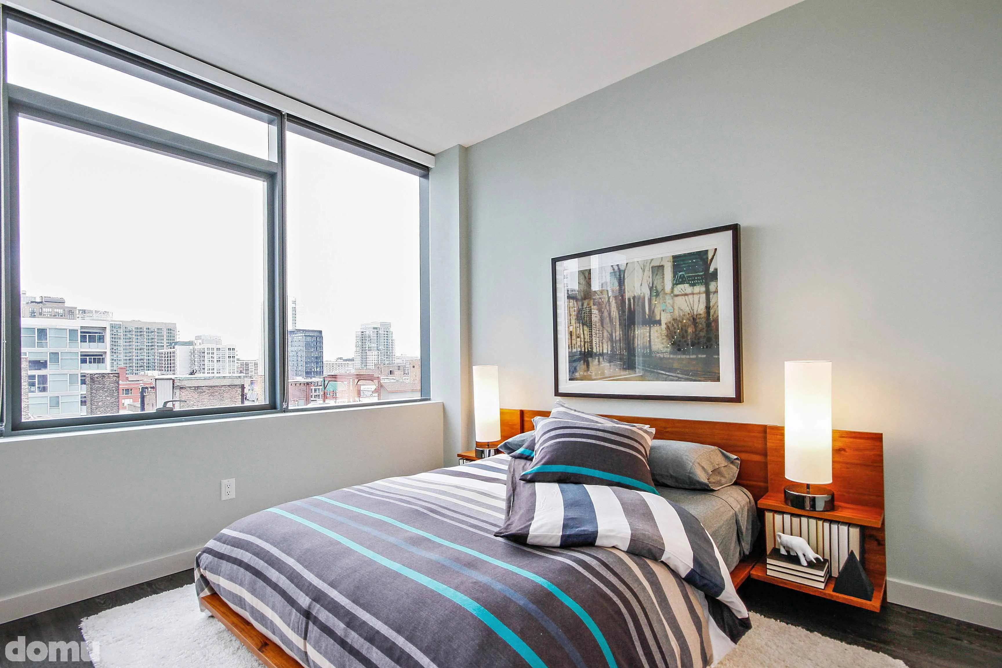 living room model unit at 640 North Wells Apartments in River North Chicago