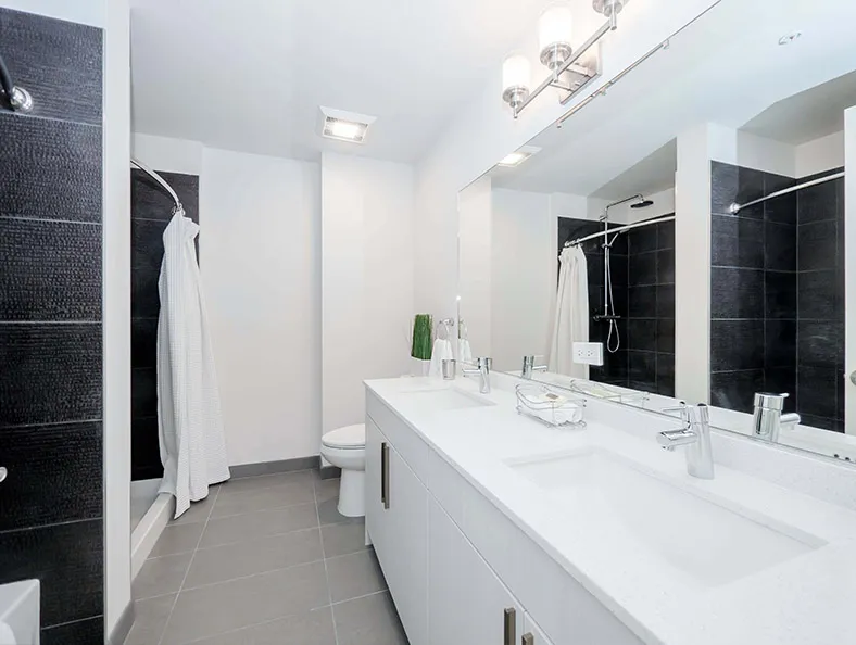 living area in model unit at The Hensley Apartments in Chicago