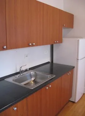 model kitchen with wood floors at 822-836 South Austin Apartments