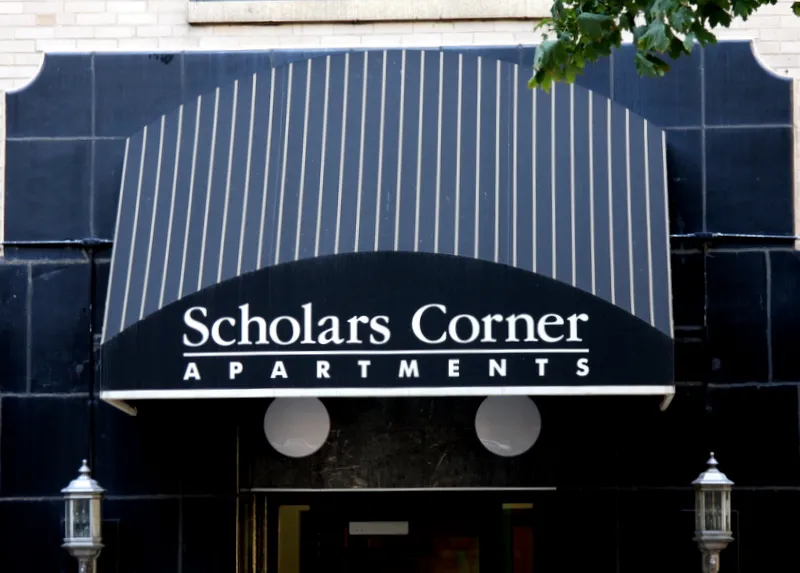exterior view of Scholars Corner Apartments in Hyde Park Chicago