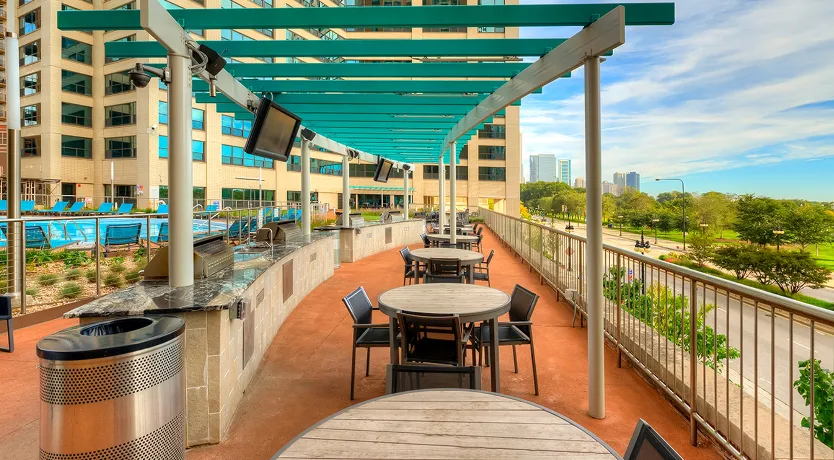 living room with lake view at Eleven Thirty Apartments in the South Loop