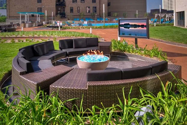 living room with lake view at Eleven Thirty Apartments in the South Loop