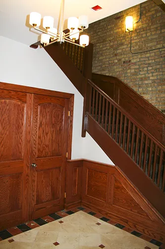 master bedroom in model unit at 828 West Fullerton Apartments
