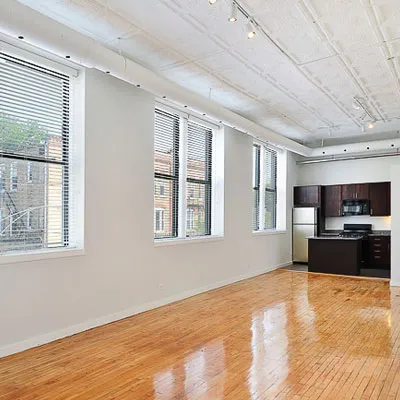 kitchen and living area at 1471 North Milwaukee Apartments  in Wicker Park