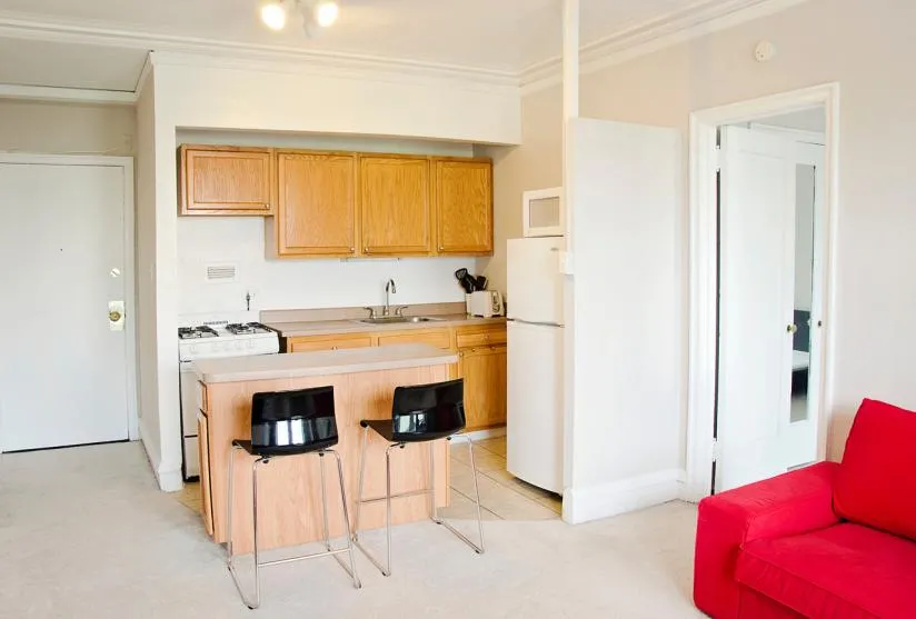 facade of the original historic The Mayfair Apartments in Hyde Park Chicago