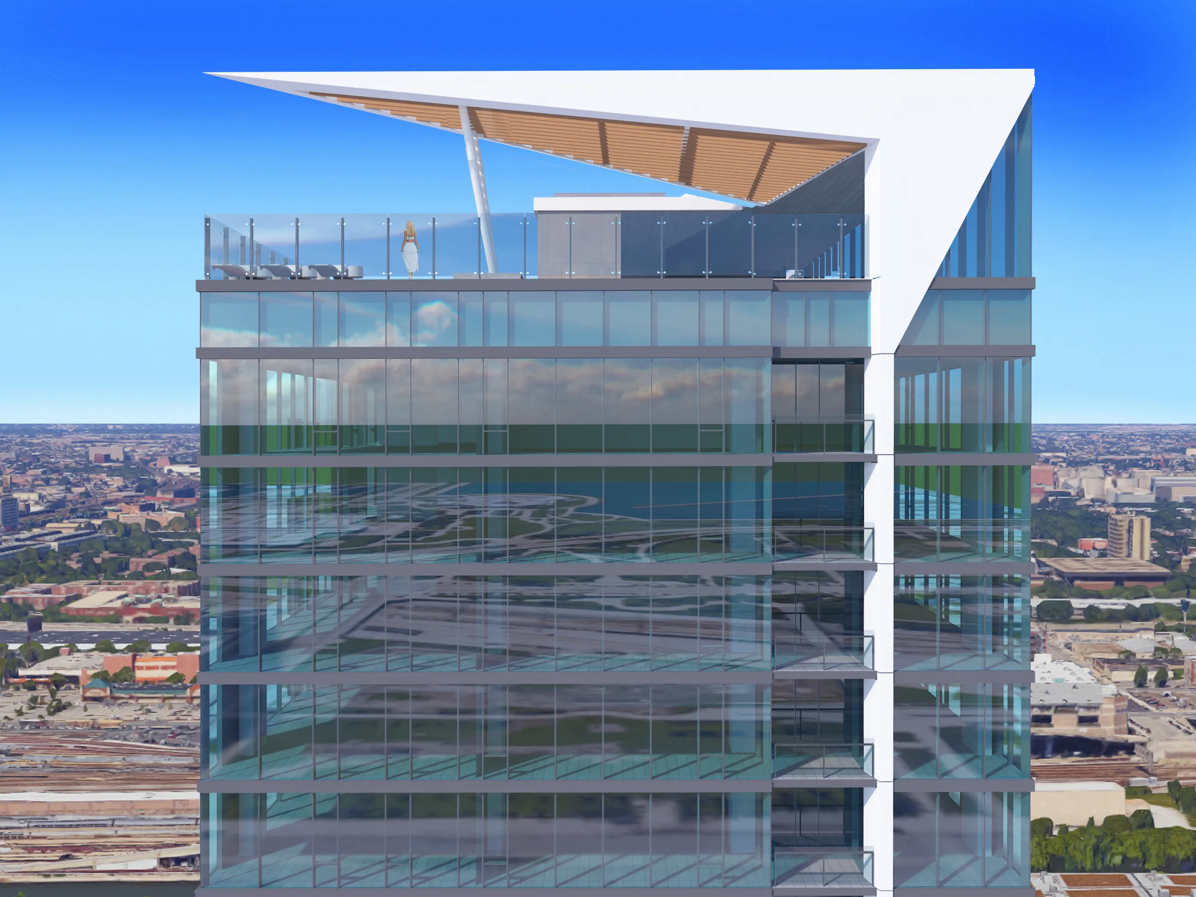 kitchen island, living area and view of the lake at Eleven40 Apartments