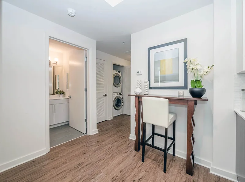 living area in model unit at The Hensley Apartments in Chicago