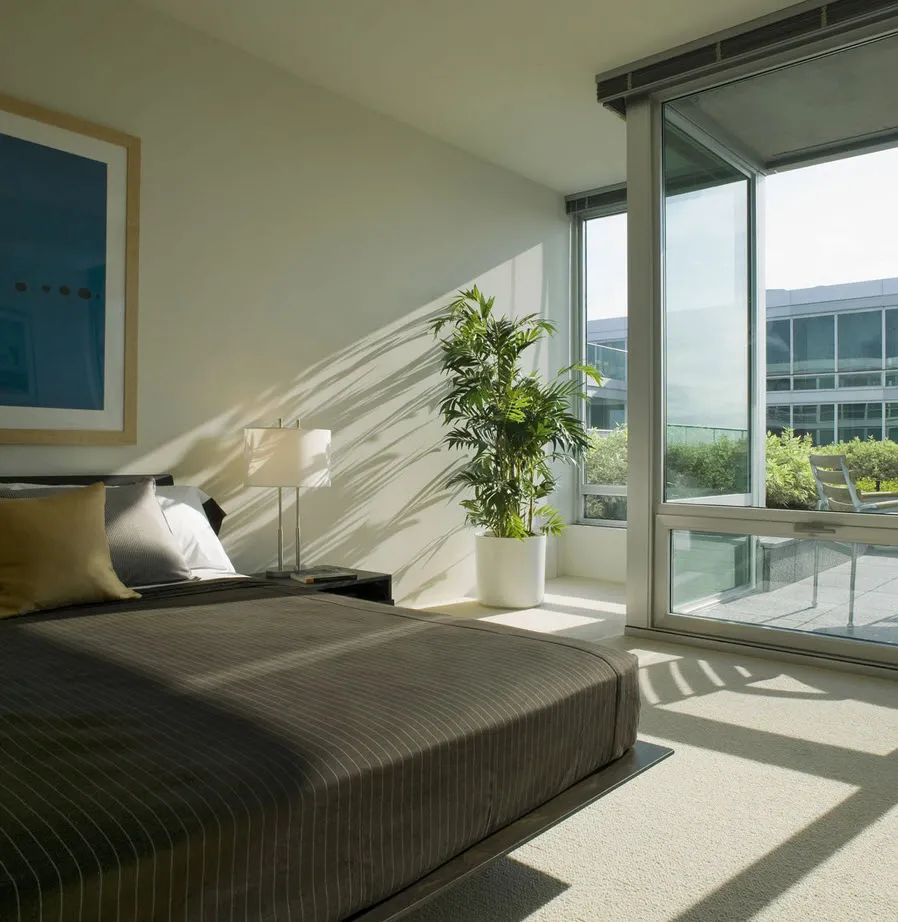 rendering look up at the architecture of Optima Old Orchard Woods Apartment