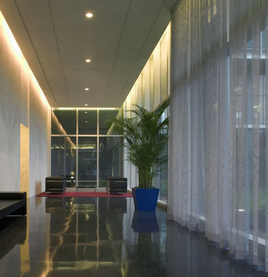 rendering look up at the architecture of Optima Old Orchard Woods Apartment