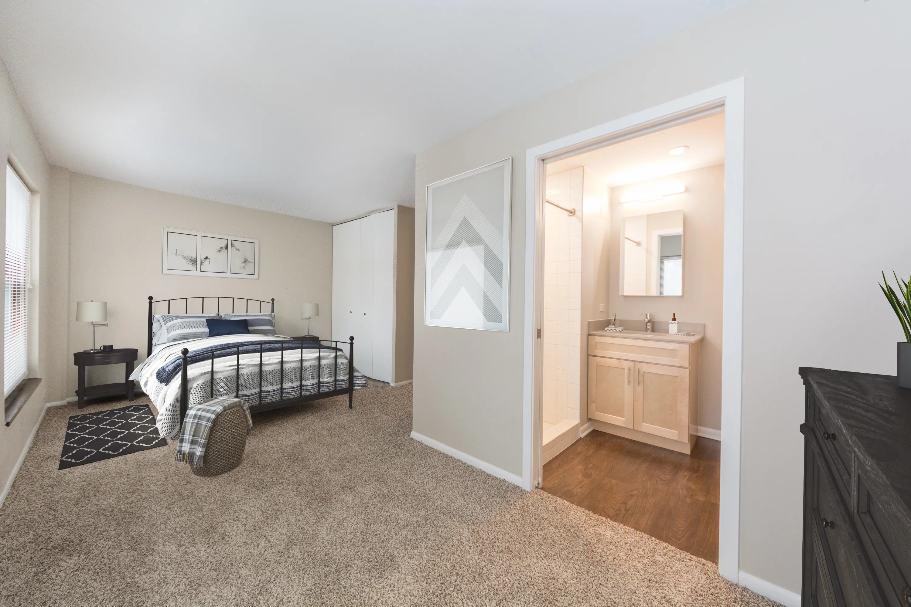 model unit furnished living room at Eden Common Apartments in Bronzeville