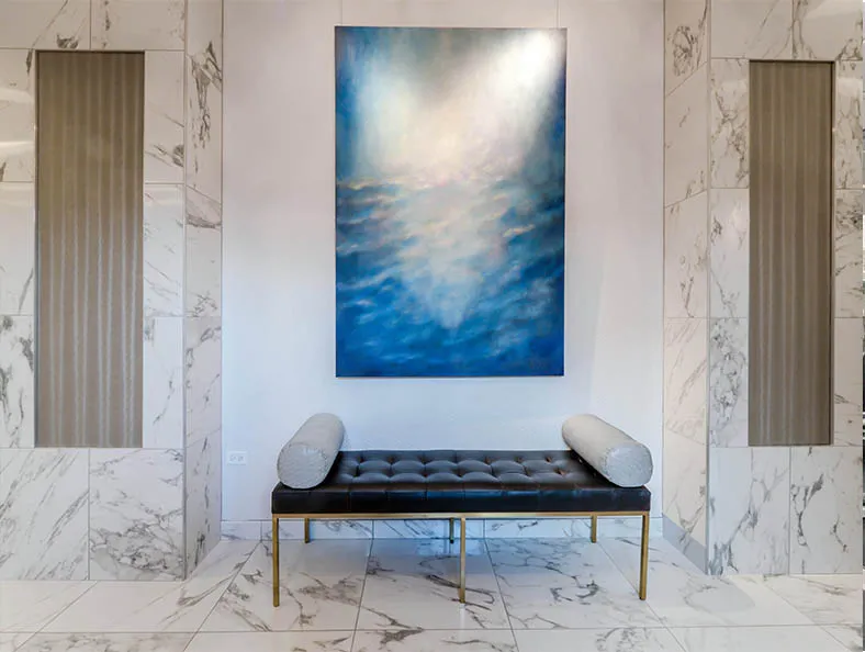 living area in model unit at The Hensley Apartments in Chicago