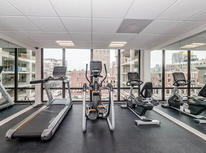 living area in model unit at The Hensley Apartments in Chicago