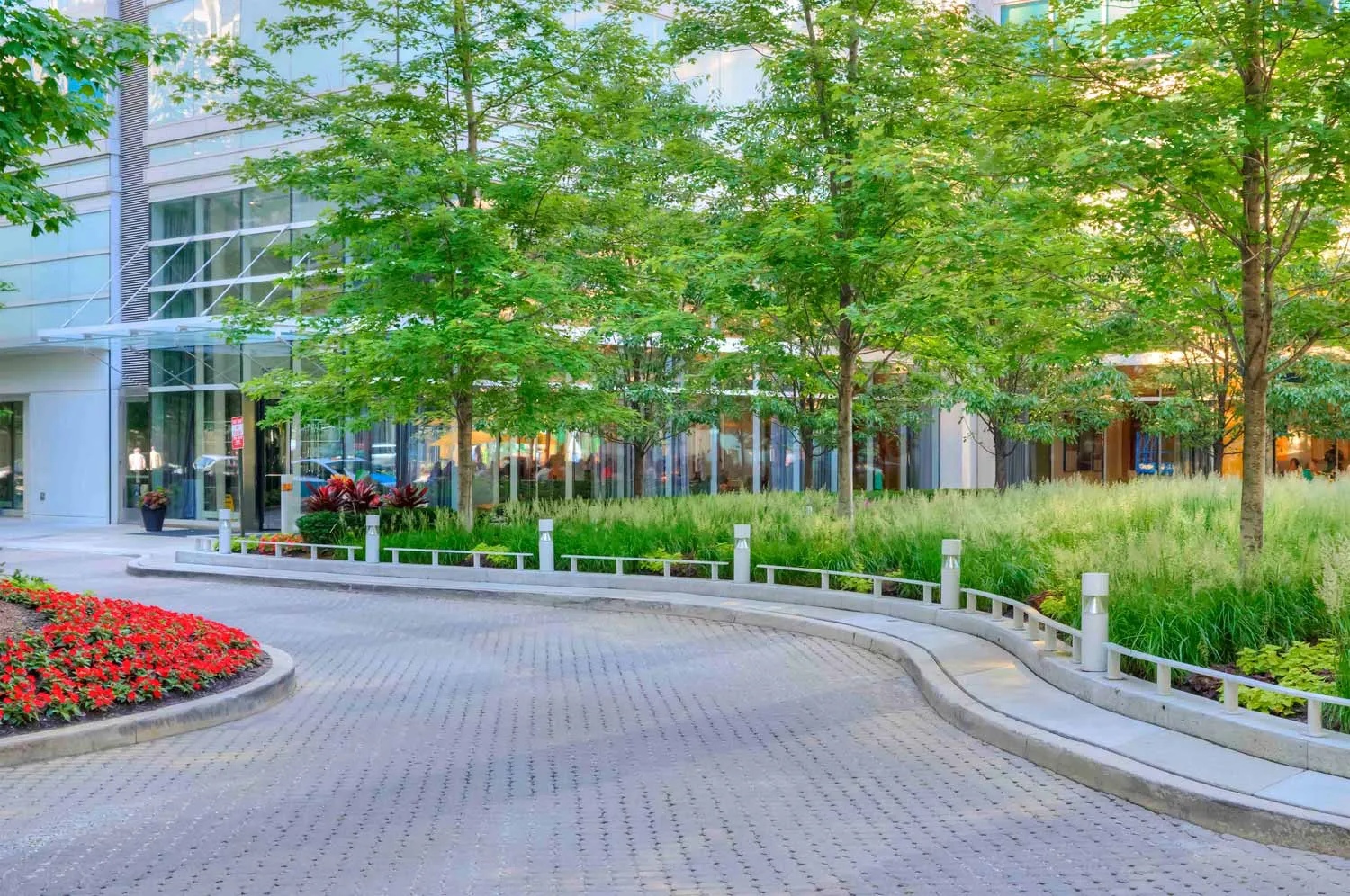 living room with downtown view at Atwater apartments in Streeterville