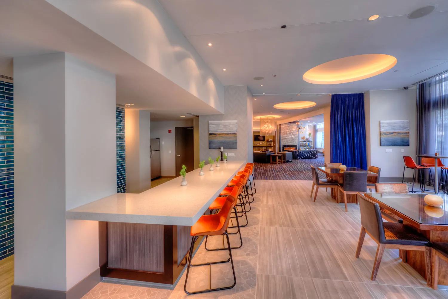 living room with downtown view at Atwater apartments in Streeterville