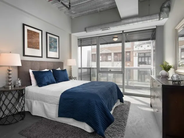 bedroom at 1241 N Milwaukee Apartments in Wicker Park Chicago