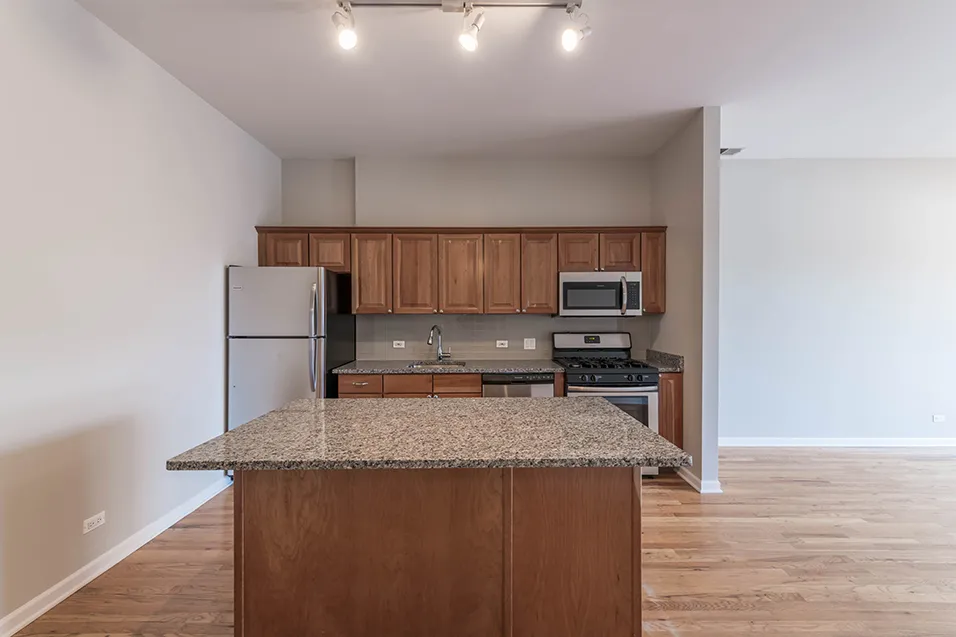 outside red brick of 2010 West Pierce Apartments in Wicker Park Chicago