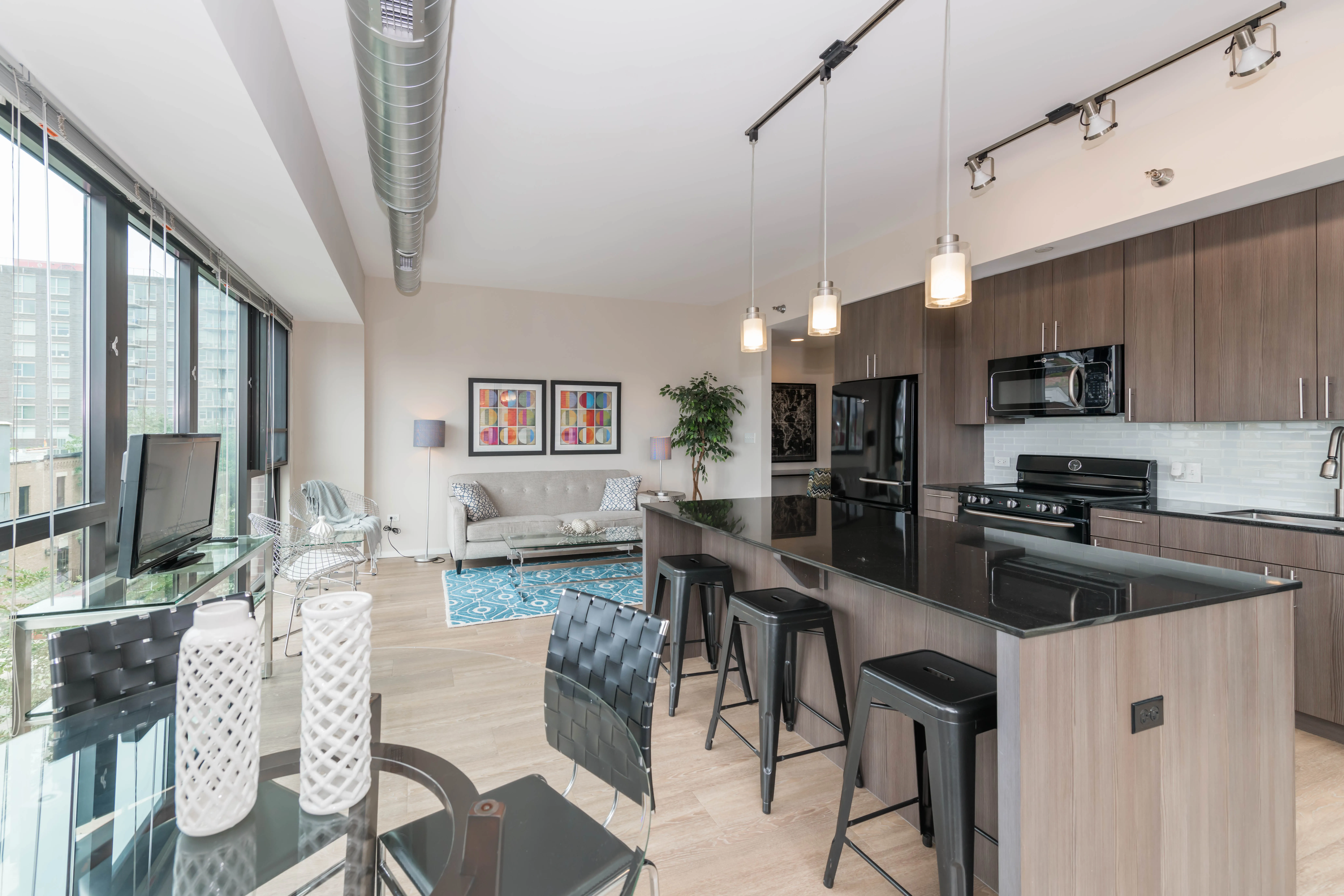 model unit living room at The Scott Residences Apartments in Old Town