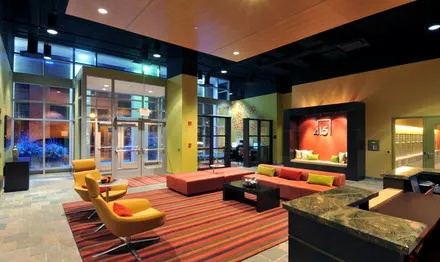 night view of exterior of 415 Premier Apartments