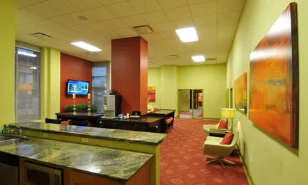 night view of exterior of 415 Premier Apartments