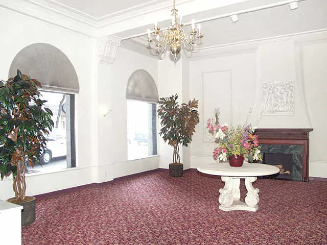 The historic vintage facade of the Beachwalk Apartments in Lincoln Park