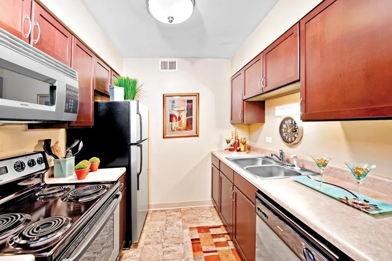 reflection pond in front of Lakeside Apartments in Lisle, IL
