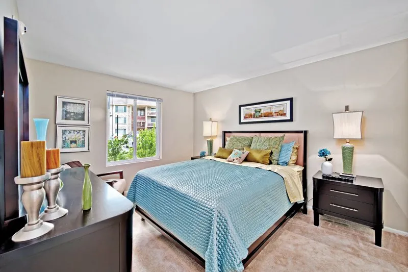 reflection pond in front of Lakeside Apartments in Lisle, IL