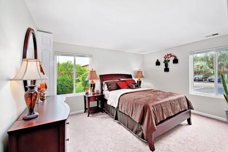 reflection pond in front of Lakeside Apartments in Lisle, IL