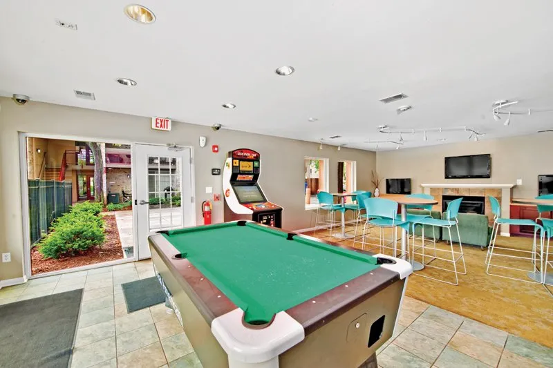 reflection pond in front of Lakeside Apartments in Lisle, IL