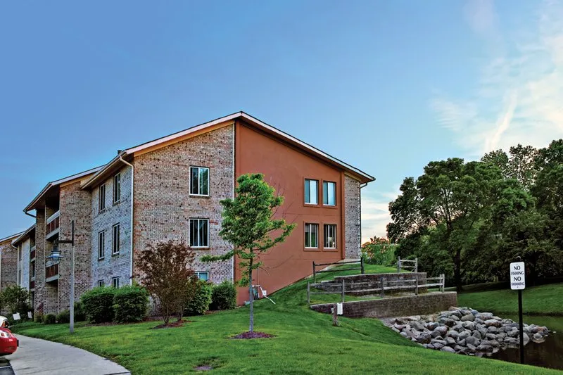 reflection pond in front of Lakeside Apartments in Lisle, IL