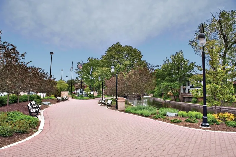 reflection pond in front of Lakeside Apartments in Lisle, IL