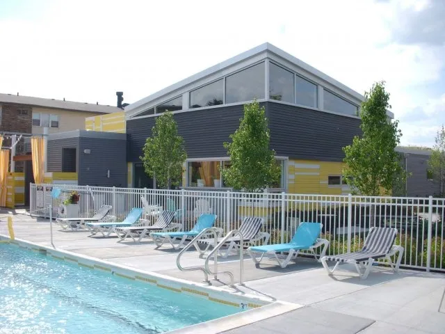 landscped entrance lobby of Village Park of Hoffman Estates Apartments
