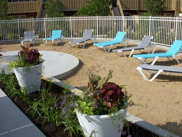 landscped entrance lobby of Village Park of Hoffman Estates Apartments