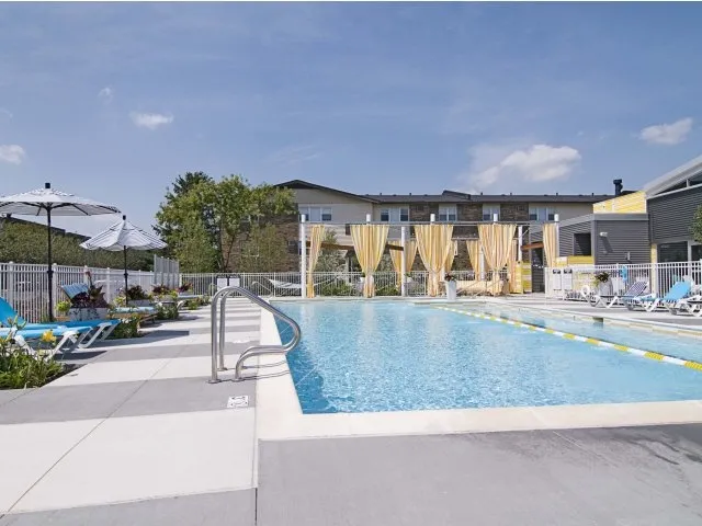 landscped entrance lobby of Village Park of Hoffman Estates Apartments