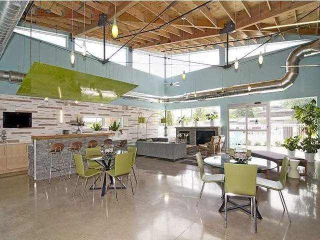 landscped entrance lobby of Village Park of Hoffman Estates Apartments