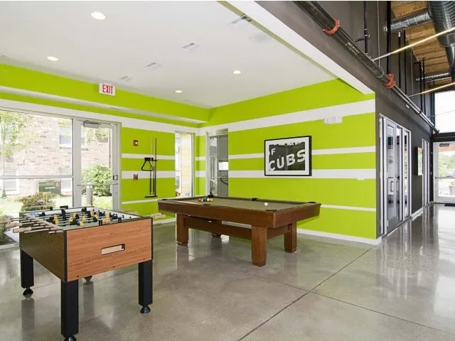 landscped entrance lobby of Village Park of Hoffman Estates Apartments