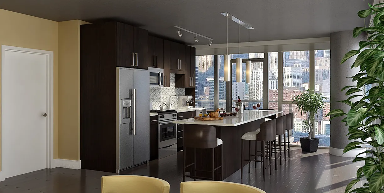 kitchen in model unit at Gateway West Loop Apartments in Chicago