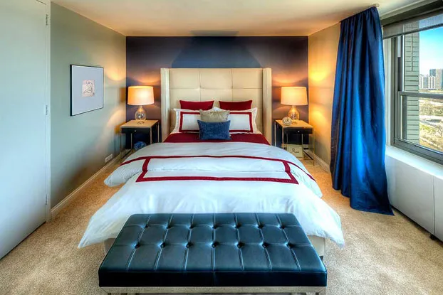 living room with lake view at Eleven Thirty Apartments in the South Loop