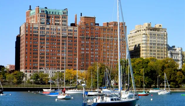 living room at 3240 N Lake Shore Drive Apartments in Lakeview Chicago
