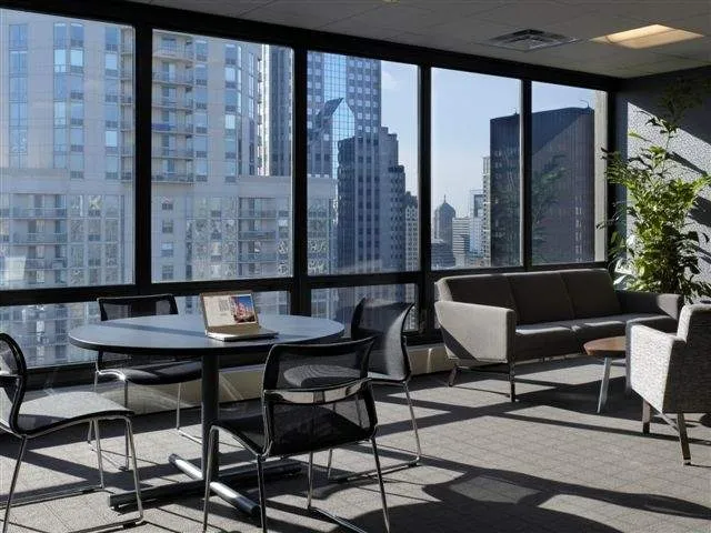 model furnished living room at Columbus Plaza Apartments