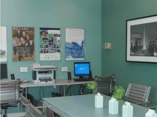 landscped entrance lobby of Village Park of Hoffman Estates Apartments