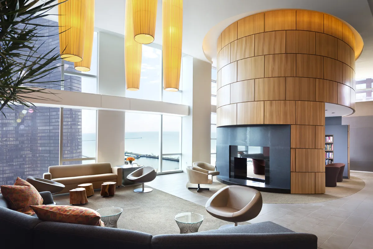 500 Lake Shore Drive Apartments living room with view of Lake Michigan