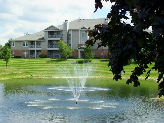 beautiful lake in front of Dwell at Naperville Apartments in Naperville, IL