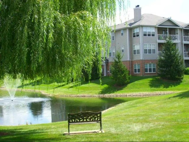 beautiful lake in front of Dwell at Naperville Apartments in Naperville, IL