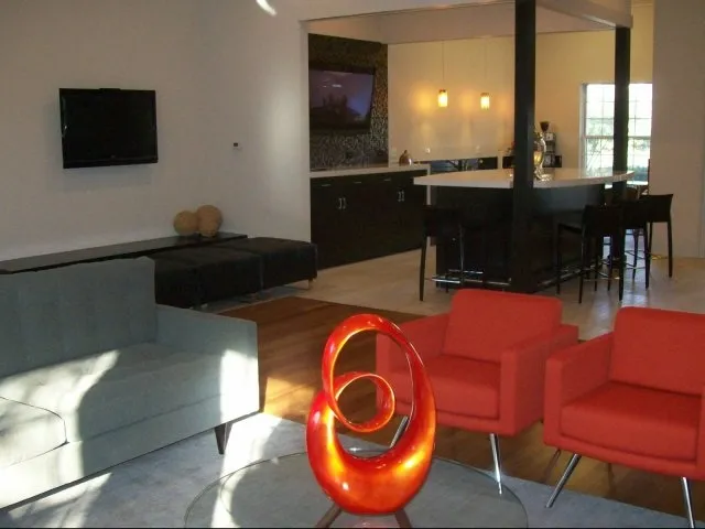 beautiful lake in front of Dwell at Naperville Apartments in Naperville, IL